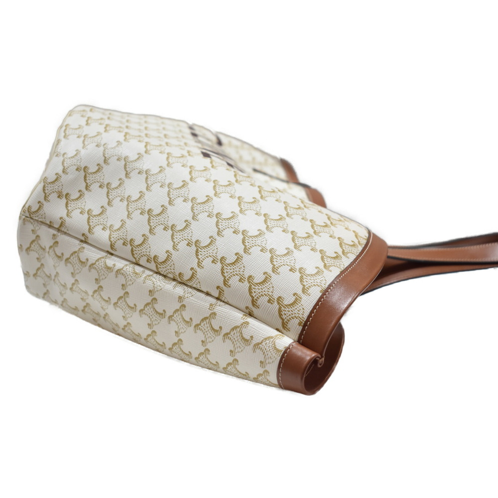Celine Cuffin Bag Tote Brown Leather Shoulder Triomphe Beige Tan - Picture 3 of 7